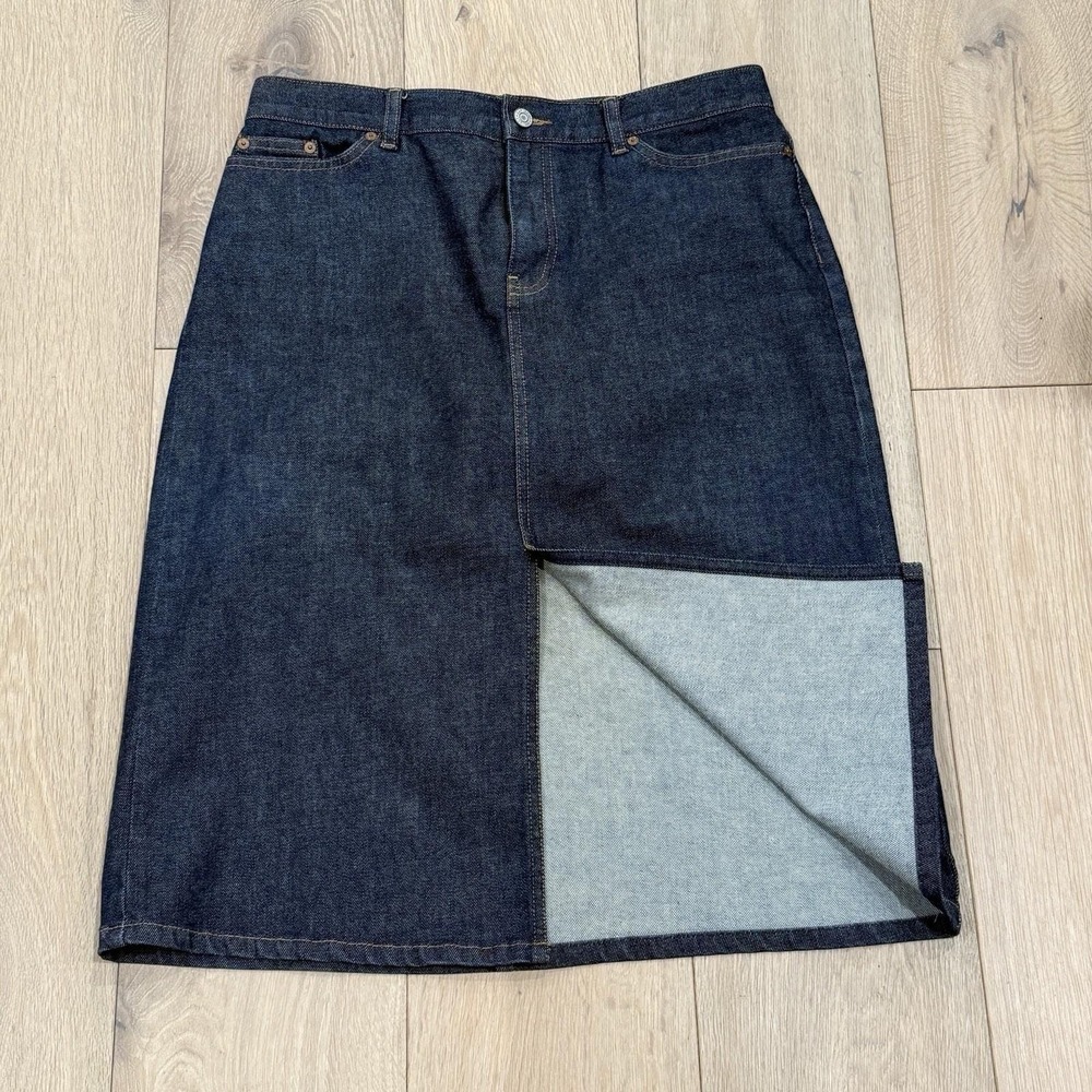 Vintage Gap Jeans Denim Skirt Utility Pencil Stretch Slit Retro 90s Y2K Size 10